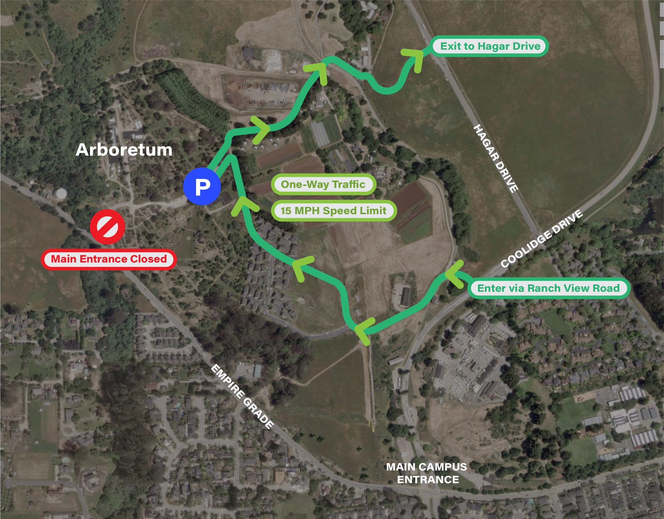 Map show the detour for the Arboretum